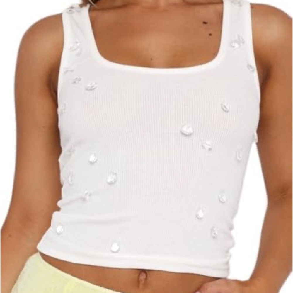 Embellished White Tank Top